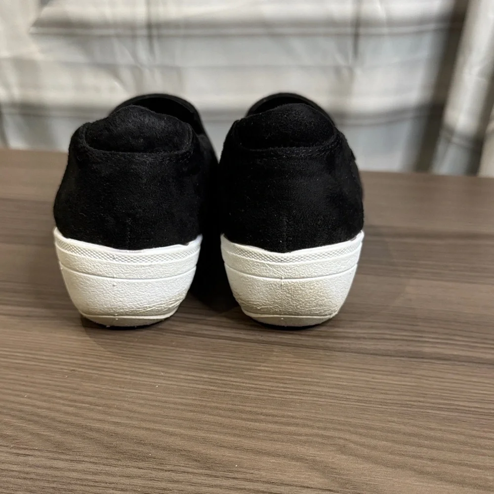 Anne Klein Sport Black Studded Slip-On Wedge Sneakers